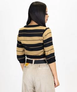 New Release FB County Charlie Brown 3/4 Sleeve Crop Top - Black/Tan