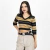 New Release FB County Charlie Brown 3/4 Sleeve Crop Top - Black/Tan
