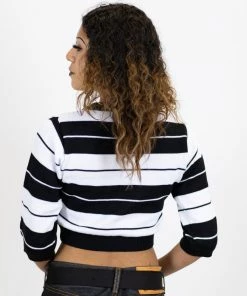 FB County Charlie Brown 3/4 Sleeve Crop Top - Black/White New Release