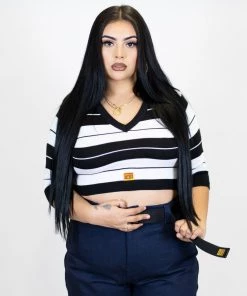 FB County Charlie Brown 3/4 Sleeve Crop Top - Black/White New Release
