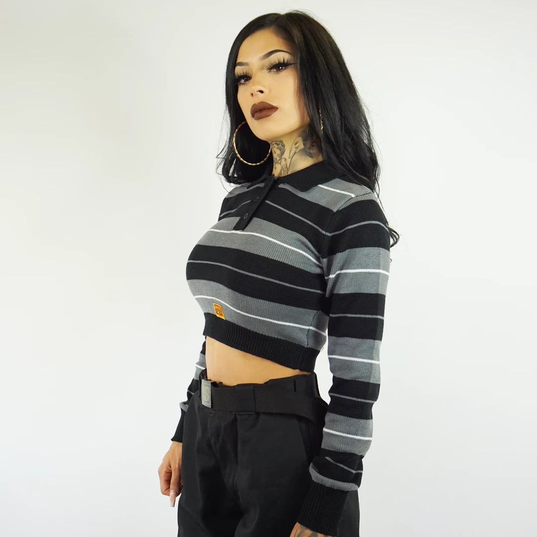 FB County Long Sleeve Charlie Brown Crop Top - Black/Grey/White New Release 3 FB County Long Sleeve Charlie Brown Crop Top - Black/Grey/White New Release