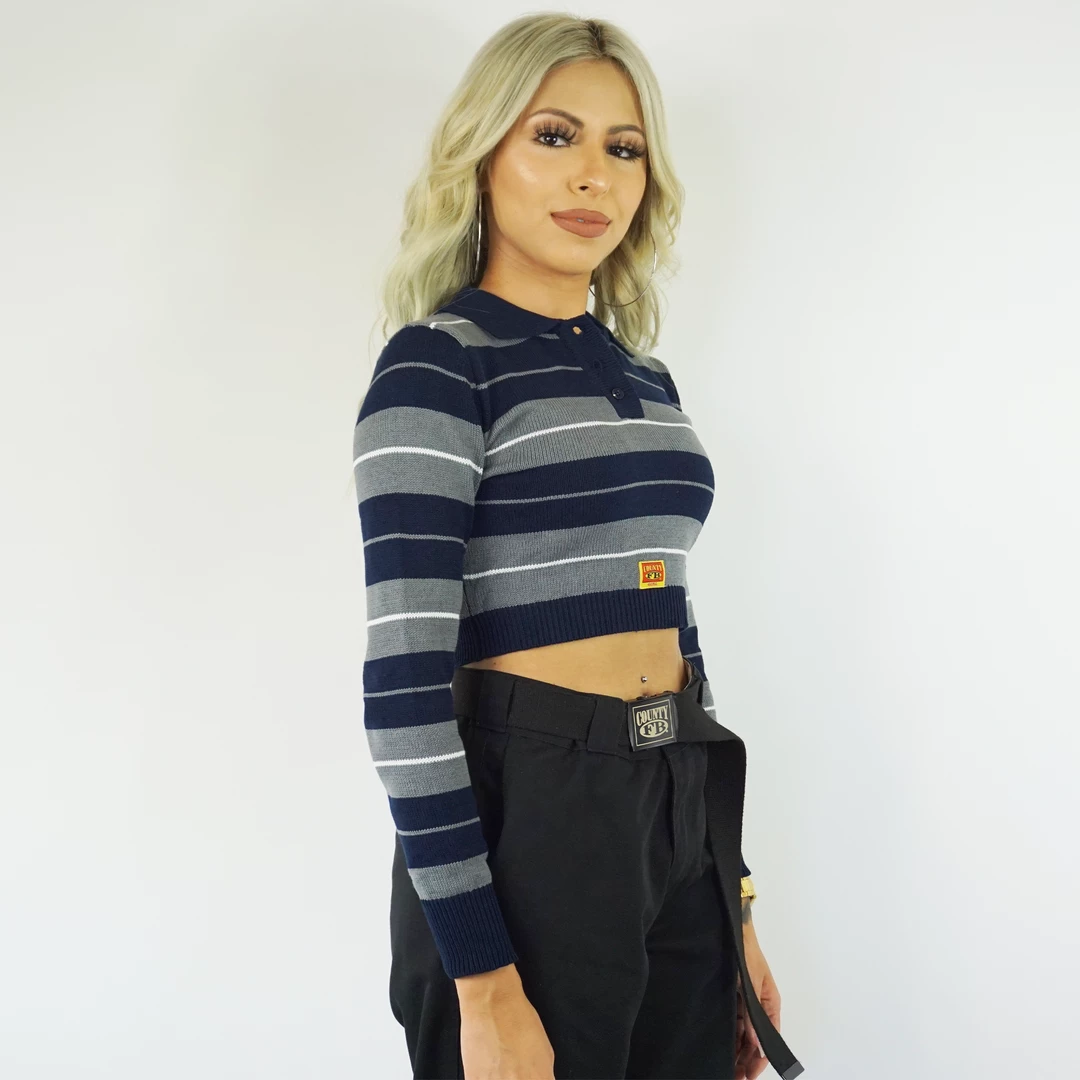 New Release FB County Long Sleeve Charlie Brown Crop Top - Navy/Grey/White 3 New Release FB County Long Sleeve Charlie Brown Crop Top - Navy/Grey/White