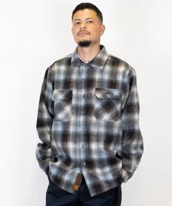 New Releases FB County Super Heavyweight Wool Blend Long Sleeve Shirt - Black/Sky/White