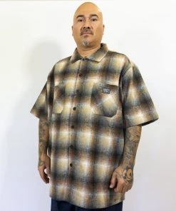 FB County Short Sleeve Wool Shirt - Brown/Tan/Black New Releases