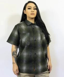 FB County Short Sleeve Wool Shirt - Green/Black/Grey