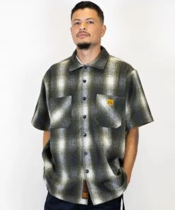 New Releases FB County Short Sleeve Wool Shirt - Black/Green/White