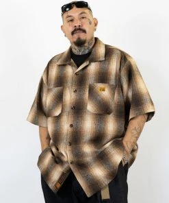 New Releases FB County Short Sleeve Wool Shirt - Brown/Grey/Tan