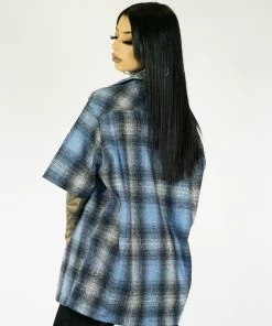 New Release FB County Short Sleeve Wool Shirt - Sky/Black/White