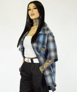 New Release FB County Short Sleeve Wool Shirt - Sky/Black/White