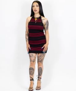 FB County Backless Halter Dress - Black/Burgundy