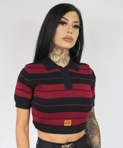 FB County Charlie Brown Crop Top - Black/Burgundy