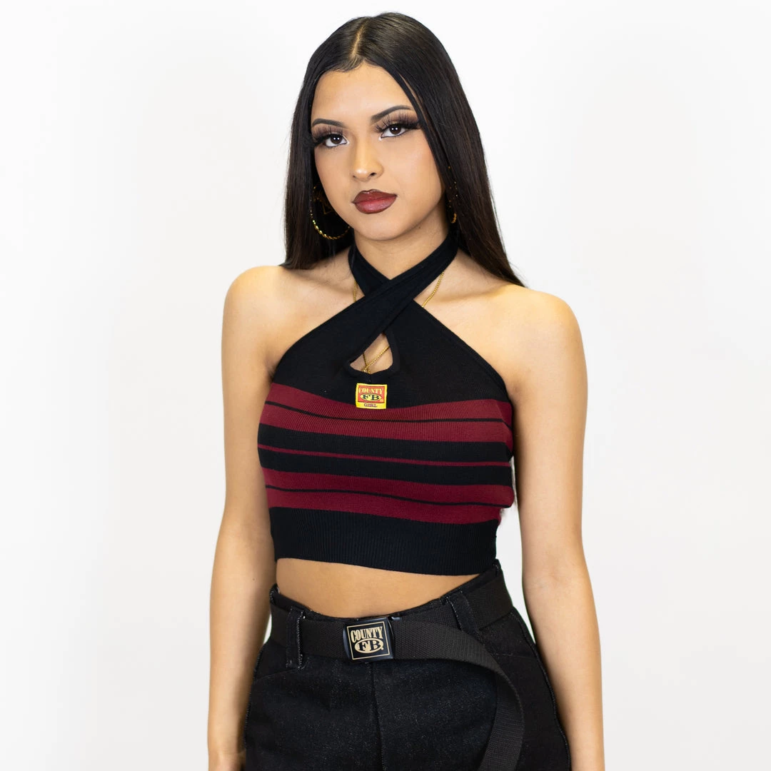 New Release FB County Charlie Brown Cross Halter Top - Black/Burgundy 3 New Release FB County Charlie Brown Cross Halter Top - Black/Burgundy