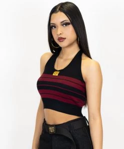New Release FB County Charlie Brown Cross Halter Top - Black/Burgundy