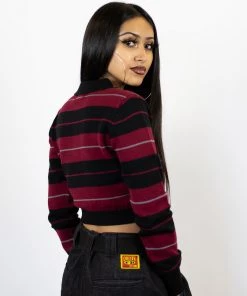 FB County Long Sleeve Charlie Brown Crop Top - Black/Burgundy/Grey New Release