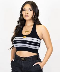 FB County Charlie Brown Cross Halter Top - Black/Grey New Release