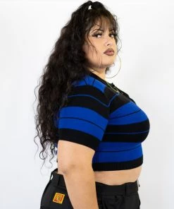 FB County Charlie Brown Crop Top - Black/Royal New Release
