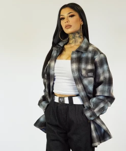 FB County Super Heavyweight Wool Blend Long Sleeve Shirt - Black/Sky/White