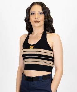 FB County Charlie Brown Cross Halter Top - Black/Tan