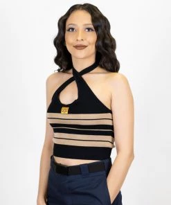 FB County Charlie Brown Cross Halter Top - Black/Tan