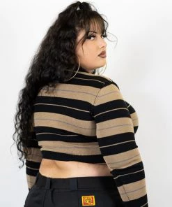 FB County Long Sleeve Charlie Brown Crop Top - Black/Tan/Grey