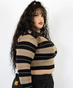 FB County Long Sleeve Charlie Brown Crop Top - Black/Tan/Grey