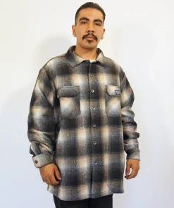 New Releases FB County Super Heavyweight Wool Blend Long Sleeve Shirt - Black/Tan/White