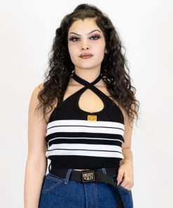 FB County Charlie Brown Cross Halter Top - Black/White