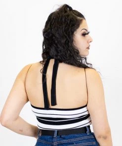 FB County Charlie Brown Cross Halter Top - Black/White