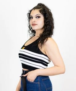 FB County Charlie Brown Cross Halter Top - Black/White