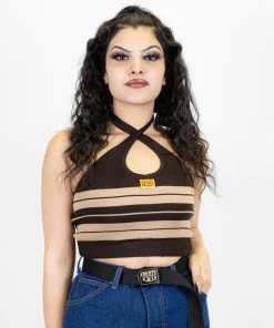 FB County Charlie Brown Cross Halter Top - Brown/Tan New Release