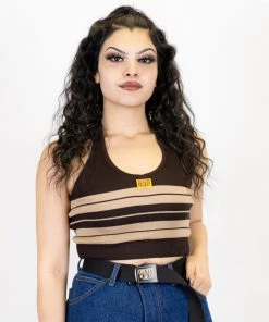 FB County Charlie Brown Cross Halter Top - Brown/Tan New Release