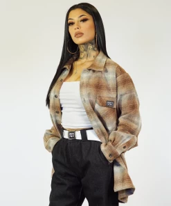 New Release FB County Super Heavyweight Wool Blend Long Sleeve Shirt - Brown/Tan/Grey