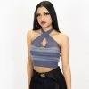FB County Charlie Brown Cross Halter Top - Charcoal/Grey New Release