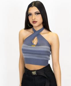 FB County Charlie Brown Cross Halter Top - Charcoal/Grey New Release