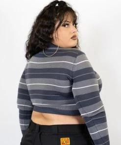 FB County Long Sleeve Charlie Brown Crop Top - Charcoal/Grey/White