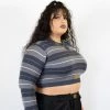 FB County Long Sleeve Charlie Brown Crop Top - Charcoal/Grey/White