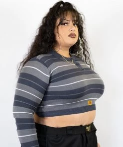 FB County Long Sleeve Charlie Brown Crop Top - Charcoal/Grey/White
