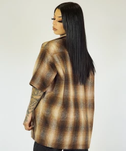 New Release FB County Short Sleeve Wool Shirt - Brown/Grey/Tan