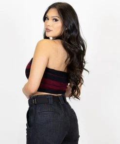 FB County Collared Halter Top - Black/Burgundy