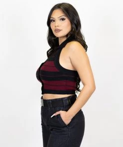 FB County Collared Halter Top - Black/Burgundy