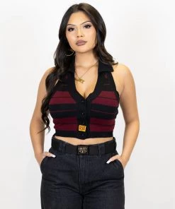 FB County Collared Halter Top - Black/Burgundy