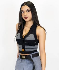 FB County Collared Halter Top - Black/Grey