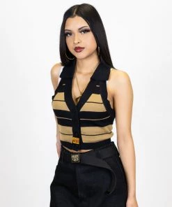 FB County Collared Halter Top - Black/Tan New Release