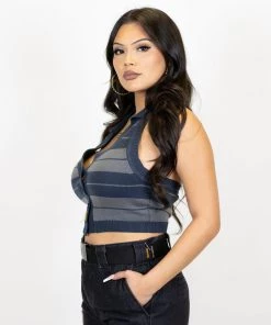 New Release FB County Collared Halter Top - Charcoal/Grey