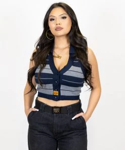 FB County Collared Halter Top - Navy/Heather