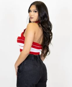 FB County Collared Halter Top - Red/White New Release