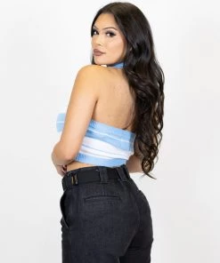 FB County Collared Halter Top - Sky/White 7 FB County Collared Halter Top - Sky/White