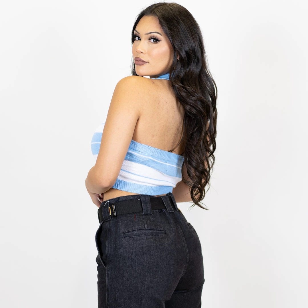 FB County Collared Halter Top - Sky/White 5 FB County Collared Halter Top - Sky/White