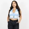 FB County Collared Halter Top - Sky/White