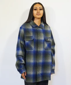 New Release FB County Super Heavyweight Wool Blend Long Sleeve Shirt - Royal/Green/Grey